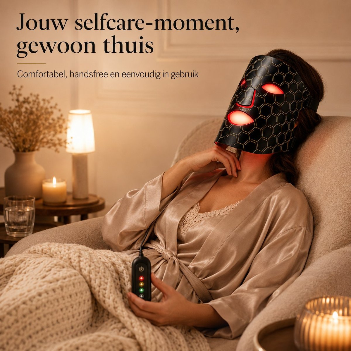 LED lichttherapie masker zwart goud - meerdere lichtstanden