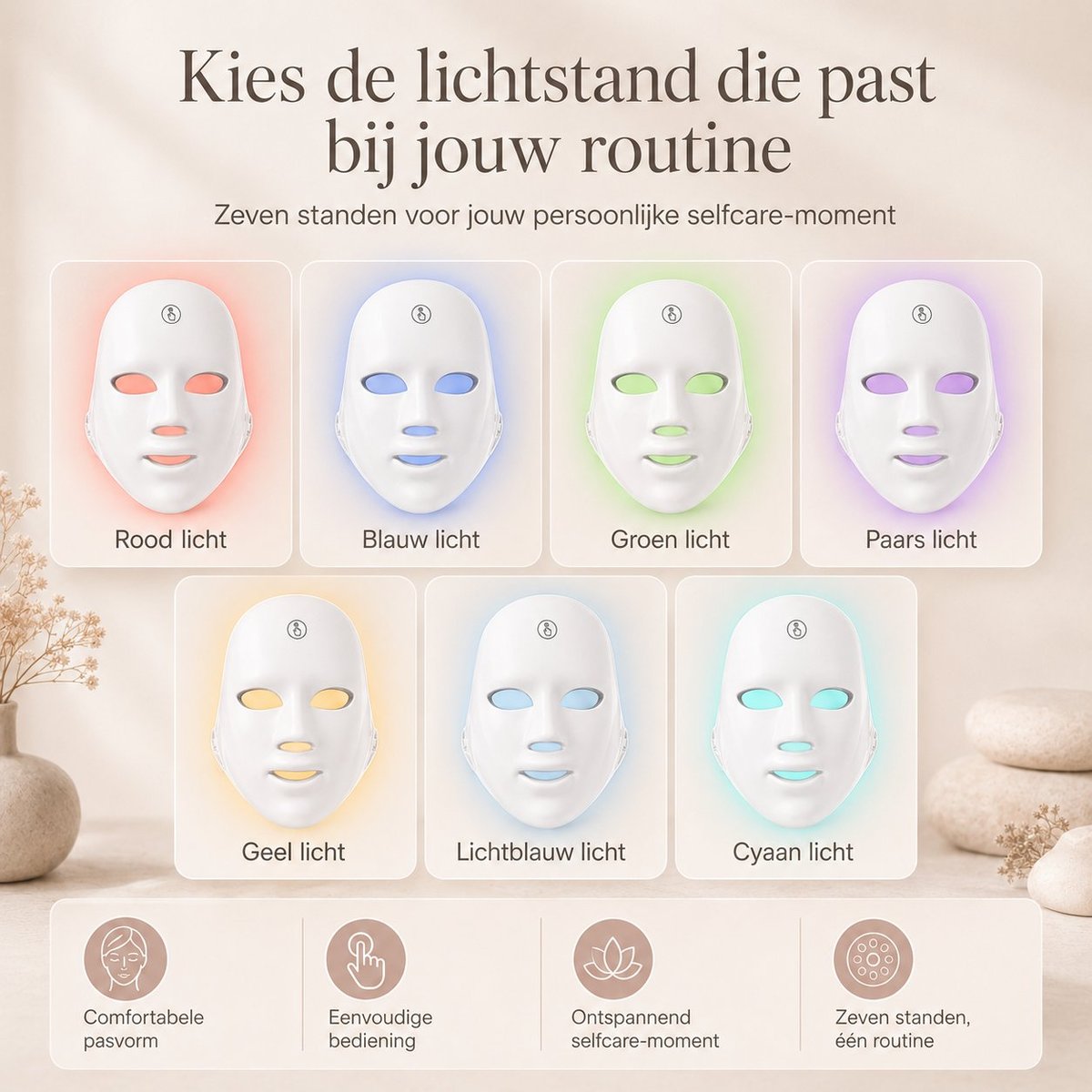 LED lichttherapie masker wit - zeven lichtstanden